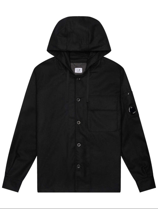 Black hooded jacket on a white background