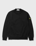 A black Stone Island crewneck sweatshirt with the signature compass badge on the left sleeve