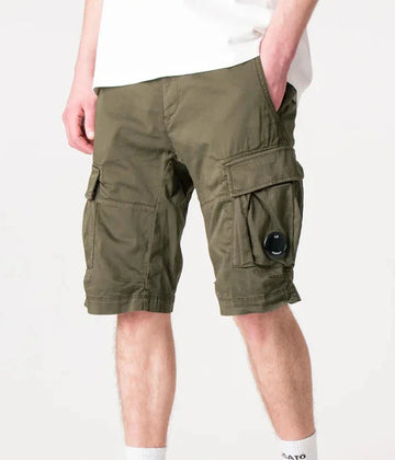 CP Company Stretch Sateen Cargo Lens Shorts Dried Herb
