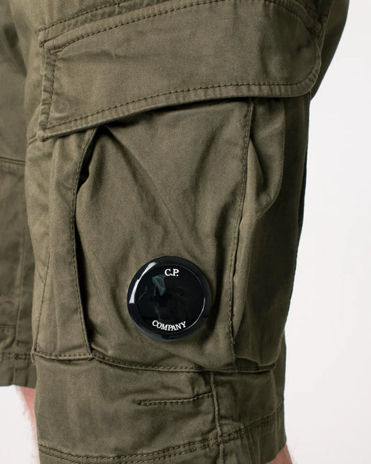 CP Company Stretch Sateen Cargo Lens Shorts Dried Herb