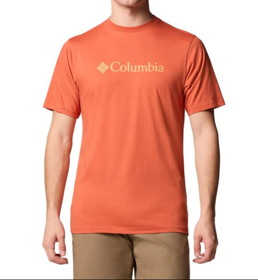 Man wearing an orange Columbia t-shirt on a white background