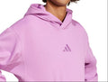 Person wearing a purple hoodie with Adidas logo on a white background