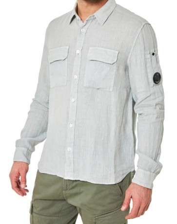 CP Company - Resined Linen Pocket Shirt in Light Grey