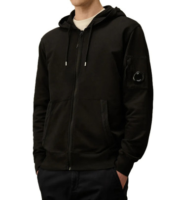 CP Company - Light Fleece Full Zip Hooded Sweatshirt in Black