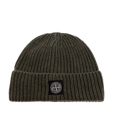 Stone Island - Wool Beanie Hat in Khaki Green
