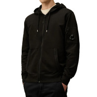 CP Company - Light Fleece Full Zip Hooded Sweatshirt in Black