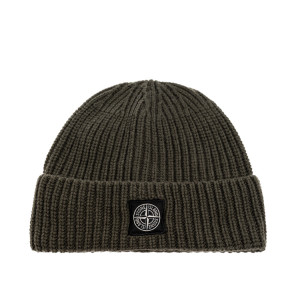 Stone Island - Wool Beanie Hat in Khaki Green