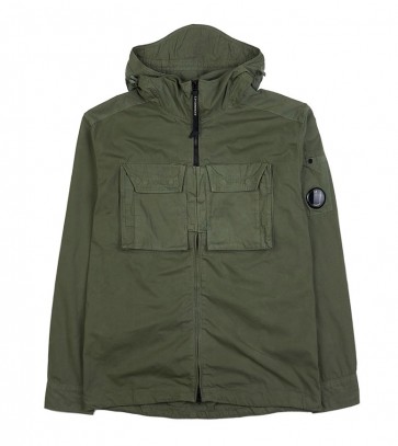 CP Company - Heavy Popeline Emerized Hooded Shirt in Bronze Green