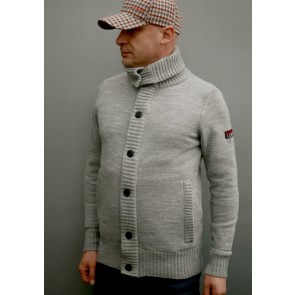 Mathori London - Long Collar Woolen Cardigan in Melange Grey