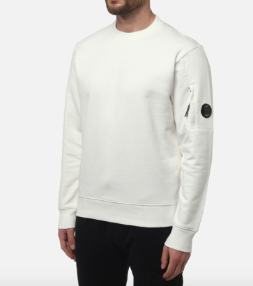CP Company - Diagonal Raised Fleece Crewneck Lens Sweatshirt in Gauze White